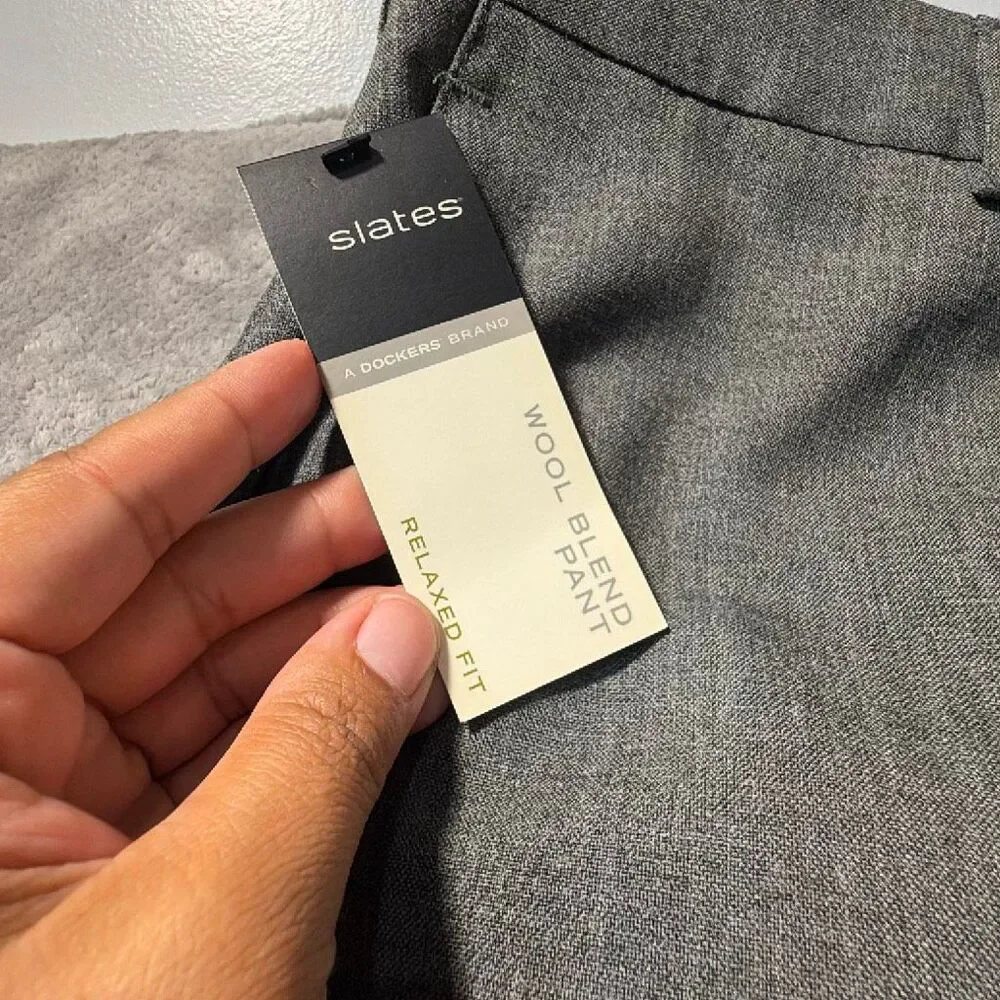 Slates by Dockers Men’s 34x32 Gray Wool Blend Dress Pants Relaxed Fit NEW #1700